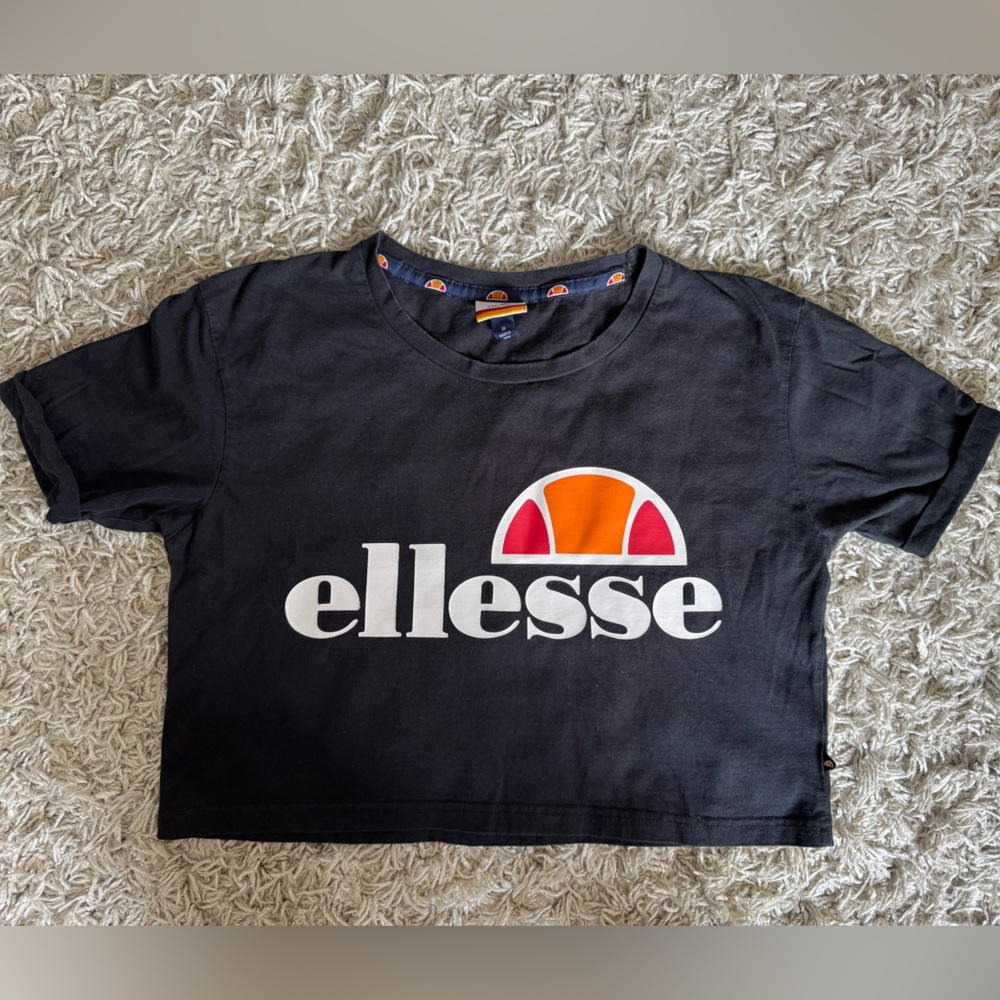Ellesse Black Tee with Orange and Pink Logo